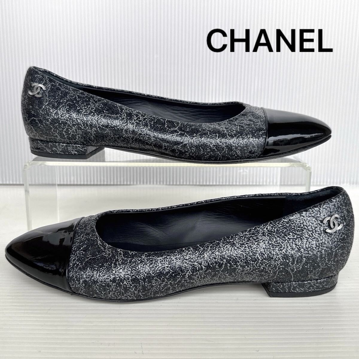 CHANEL シャネル ココマーク バイカラー バレリーナ フラットシューズ パンプス ミュール サンダル 38 レザー 黒 レーディス 靴
