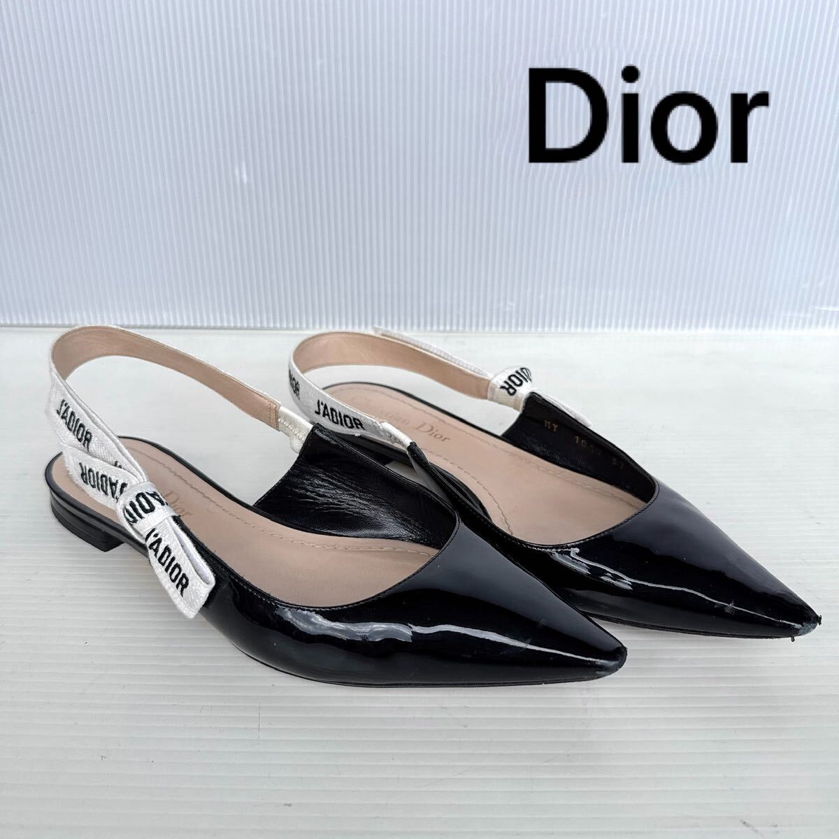 Christian DIOR ディオール スリングバック ミュール ローヒール パンプス サンダル フラットシューズ 刺繍ロゴ 37 レーディス 靴