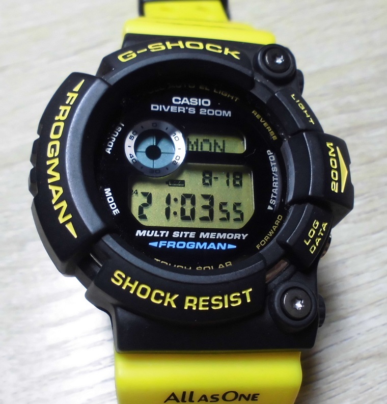 極美品！送料390円～カシオ フロッグマン GW-204K-9JR タフソーラー 黒 黄 2次充電池交換済み ALL AS ONE マッコウクジラ G-SHOCK FROGMAN