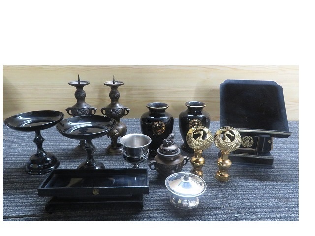 C☆創価学会　仏具　ロウソク立て　仏壇飾り物 花瓶　花台？　など　鶴　真鋳　メッキ？塗 ◎現状品