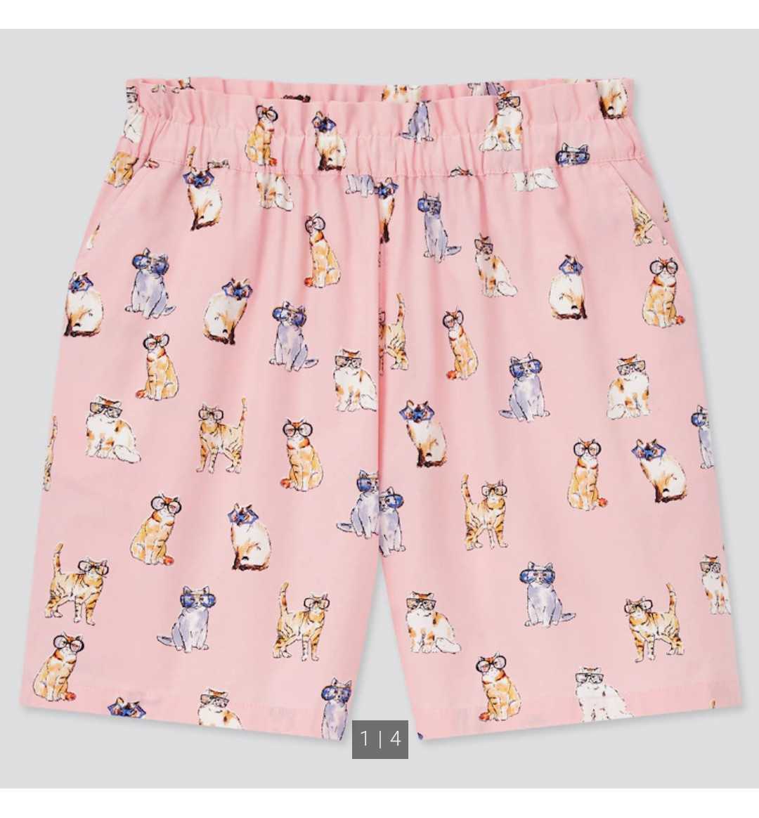 ☆新品☆完売☆ ポール&ジョー ショートパンツ ピンク 子猫 ネコ 仔猫ねこ キュロットUNIQLO120 130 140 150 160cm キッズ 子供服 ガールズ