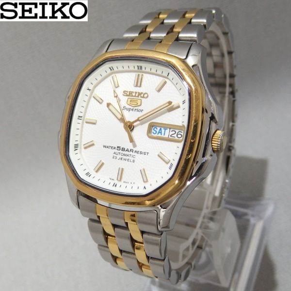 OH済★SEIKO 5 Superior SKZ038 コンビ デイデイト 23石 自動巻き 腕時計 7S36-5000 獅子 スーペリア セイコー ファイブ★