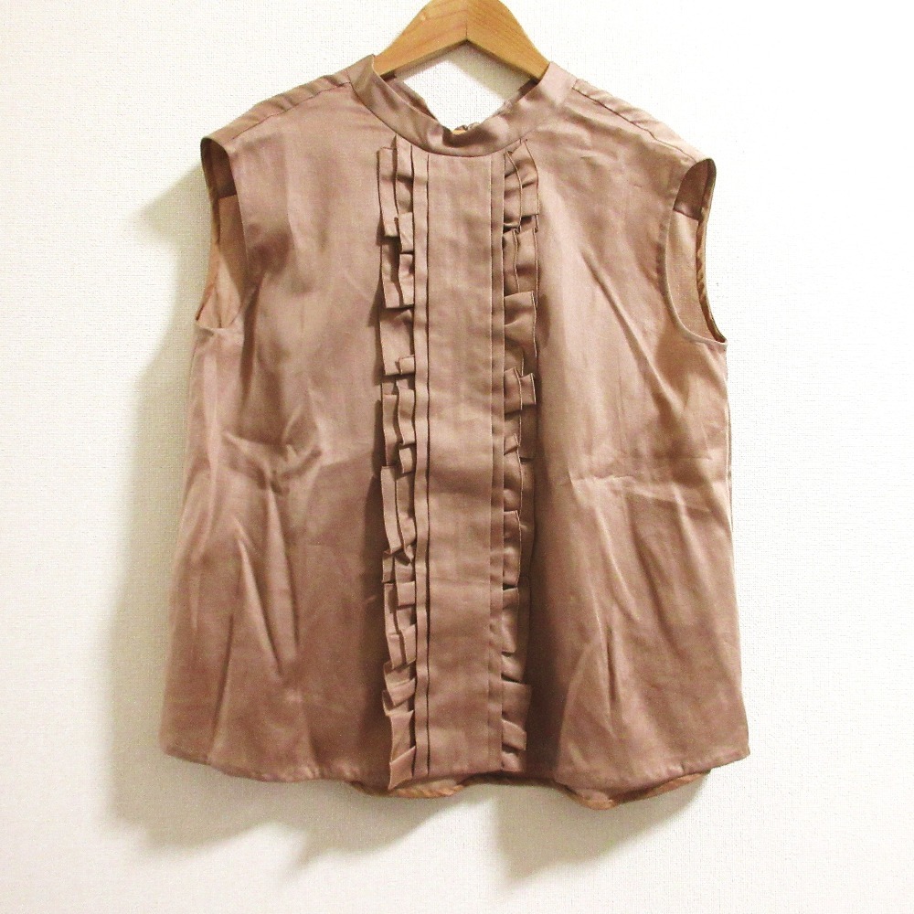 良品 Drawer ドゥロワー コットンバックリボンフリルブラウス ノースリーブ プルオーバー 6521-299-0935 サイズ38 ベージュ