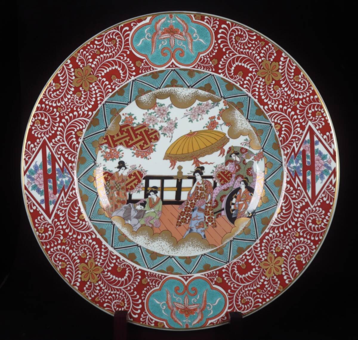 【SAKURAYA】資産家整理品【染錦花唐草美人文飾皿/有田焼の名工 神右衛門】細密絵付 大皿 作家 在銘 骨董品 古美術品 直径73.5cm