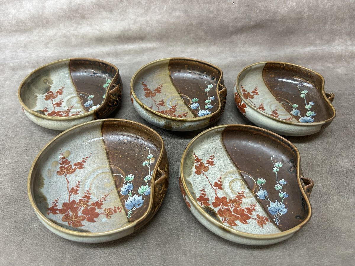 時代物 九谷 片口小鉢 5点セット 古い 和食器 直径約13cm 手描き 骨董 コレクション