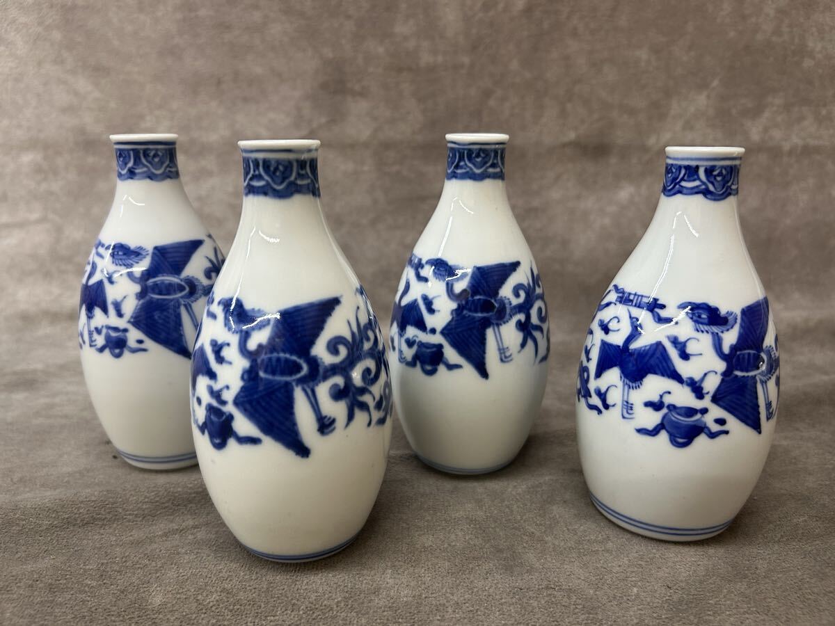 徳利 ４点 時代物 江戸〜 東峯 酒器 染付 骨董 コレクション 陶器 和食器 