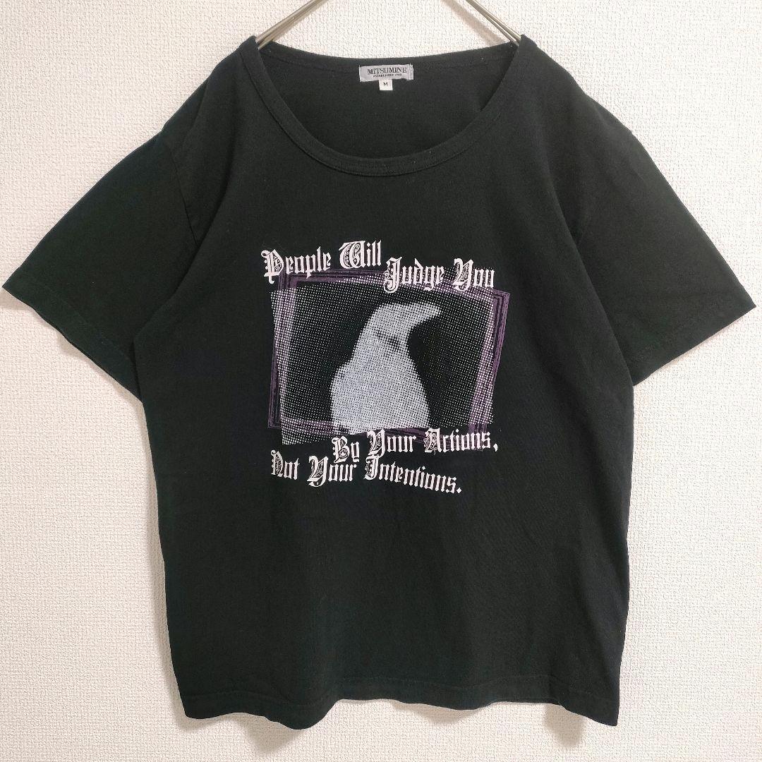 MITSUMINE ミツミネ カジュアル シンプルモノトーン クルーネック グラフィックTシャツ メッセージプリント Mサイズ ストリート