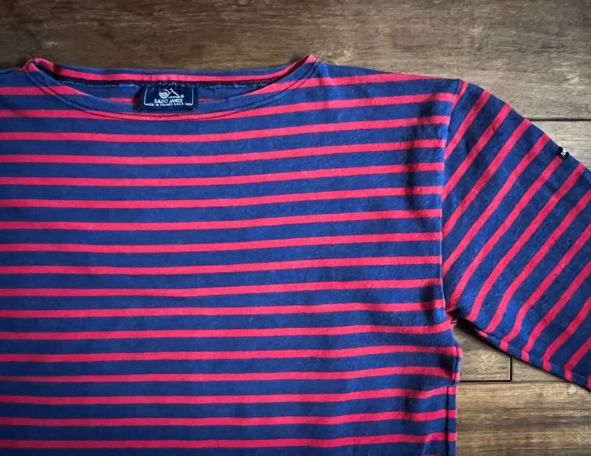 80's 90's SAINT JAMES セントジェームズ◆ボーダー バスクシャツ◆長袖Tシャツ◆旧タグ フランス製◆ネイビー×レッド赤◆サイズM