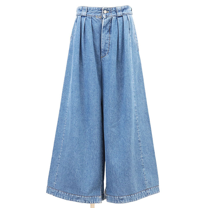 Maison Margiela メゾン マルジェラ パンツ バギー デニム 2022年製 (1) ワイドレッグ タック 裾スリット レディース 38 インディゴ 伊製