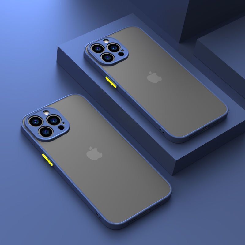 iPhone 13Pro ブルー ケース マット加工 半透明 耐衝撃 カメラ保護 ワイヤレス充電 iPhone12 13 14 Pro max Plus ケース カバー