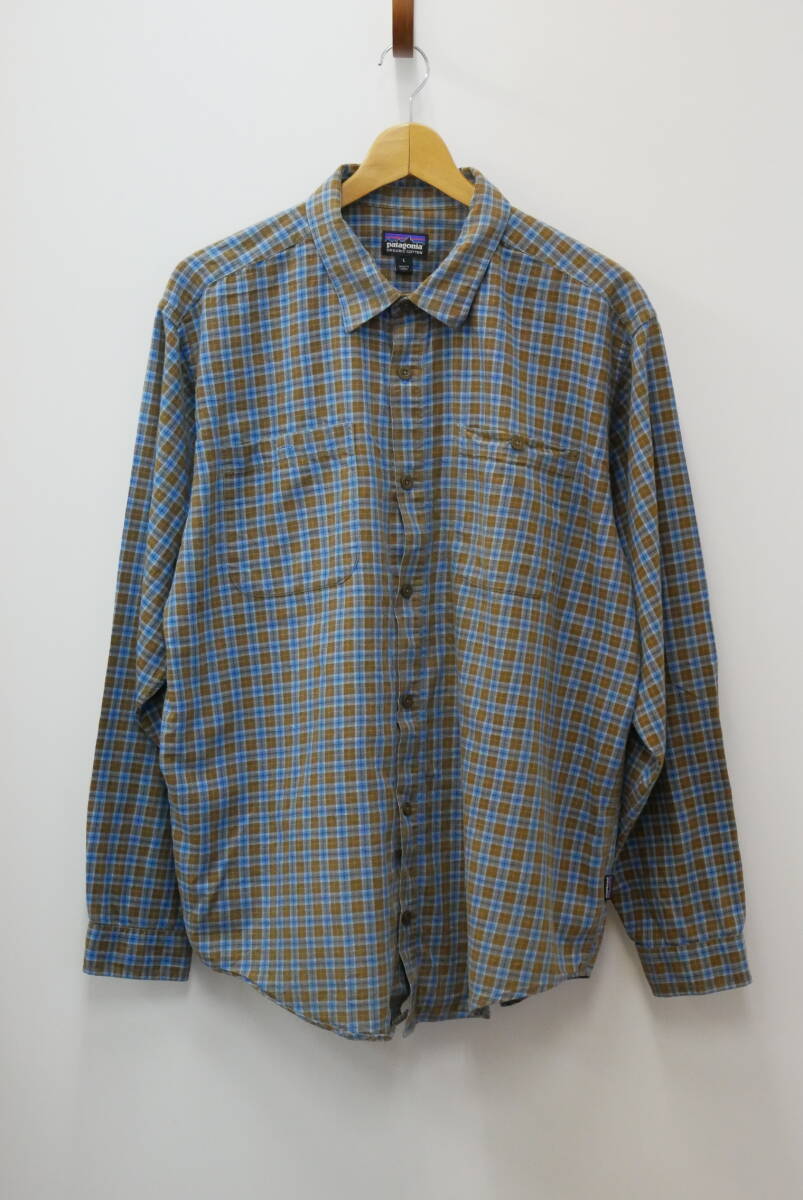 37W patagonia パタゴニア 長袖シャツ チェック ブラウン系 オーガニックコットン Lサイズ ビンテージUSA古着
