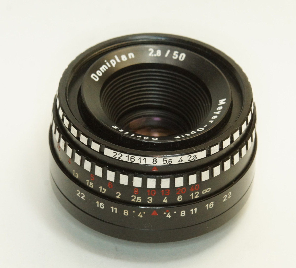 ドイツ製 Meyer-Optik Gorlitz Domiplan 2.8/50 ゼブラ M42 287N-724 後期型 光沢黒 ドミプラン Triplet
