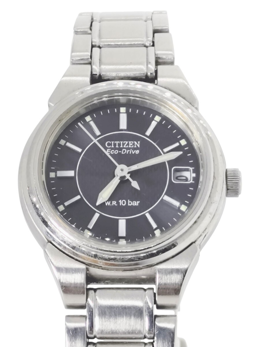 CITIZEN Eco Drive シチズン エコドライブ E011-S027144 ソーラー アナログ レディース デイト 文字盤黒 中古動作品 本体のみ 腕周り16cm