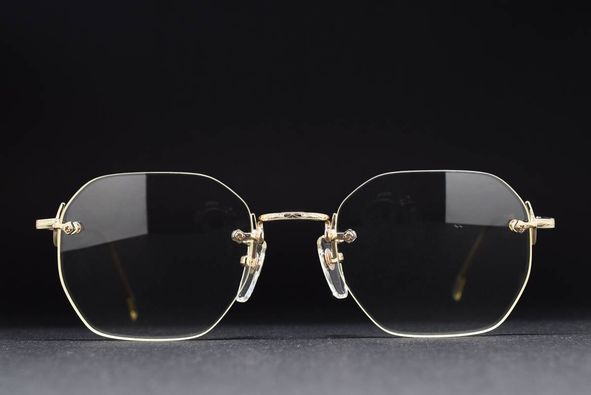 デッドストック TRY No.018 52-21 リムレス オクタゴン メガネ サングラス フレーム ヴィンテージ 彫金 ゴールド ふちなし ツーポイント