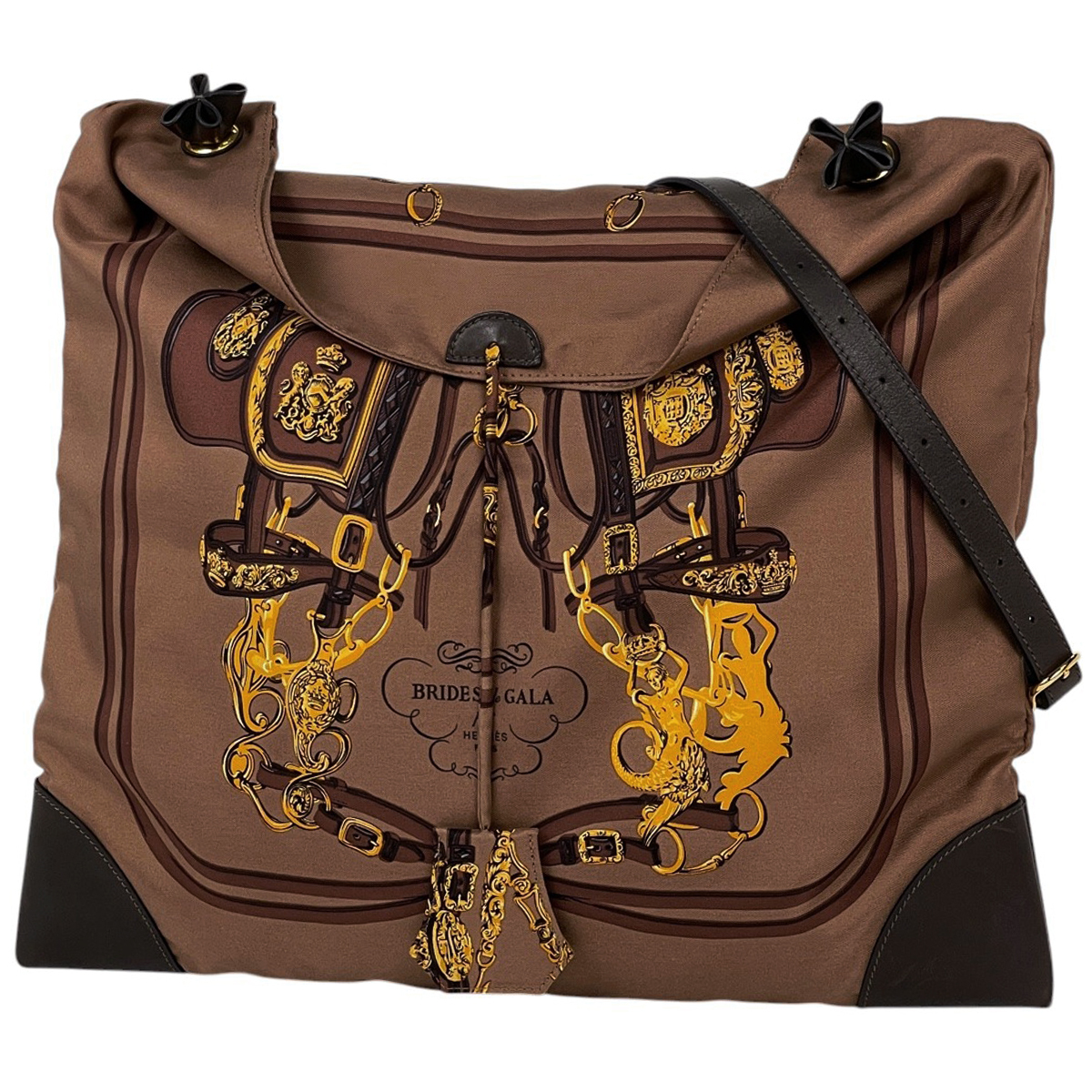 【在庫一掃】 エルメス HERMES シルキーシティMM BRIDES de GALA 式典用馬勒 馬具 ショルダーバッグ シルク ブラウン □Ｎ 【中古】