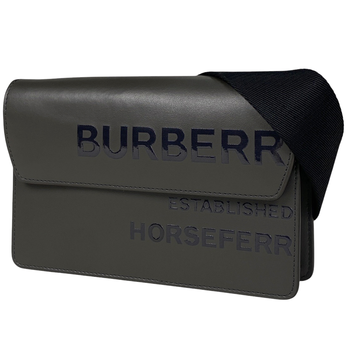 【在庫一掃】 バーバリー BURBERRY ホースフェリー ショルダーバッグ ウォレット ロゴ レザー グレー ブラック 【中古】