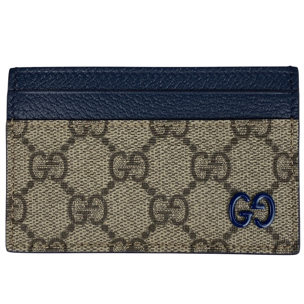 【在庫一掃】 グッチ バイカラー GG カードケース カード入れ 定期入れ パスケース GGスプリーム レザー ベージュ ブルー 768248 中古