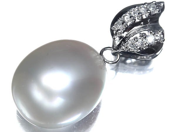 4VZ16477T【売り切り】新品【RK宝石】白蝶真珠 大粒 約14.2ｍｍ×12.0ｍｍ 極上ダイヤモンド K18WG 高級ペンダントヘッド 南洋真珠 ダイヤ
