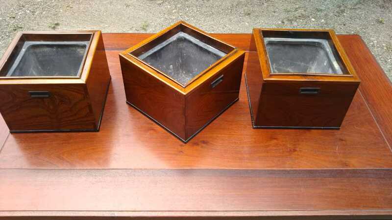 玉杢 欅材 火鉢 三個組み 昭和初期 古道具 和の演出