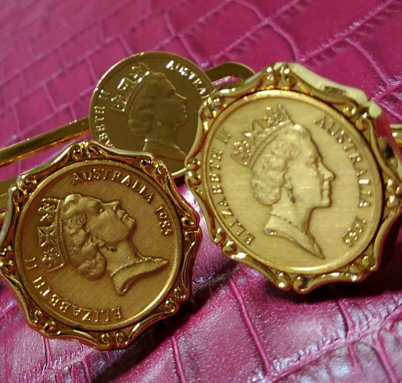 エリザベス女王 エリザベス コイン ネクタイピン カフス アクセサリー 金色