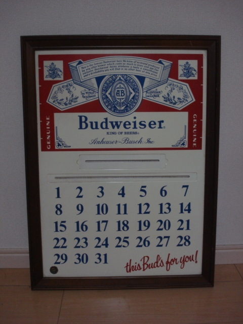 格安非売品ノベルティモデル・BUDWEISER(バドワイザー) 木製フレーム付き万年カレンダー（パーツ不足ゆえジャンク品扱いでお願いします）