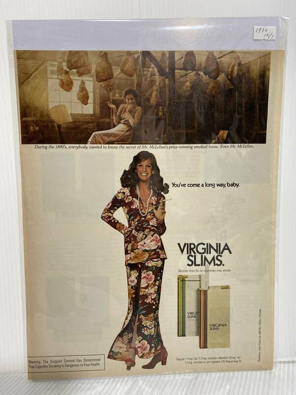 1972年12月1日号LIFE誌広告切り抜き【VIRGINIA SLIMバージニアスリム／タバコ】アメリカ買い付け品70sカフェバーレストランインテリア