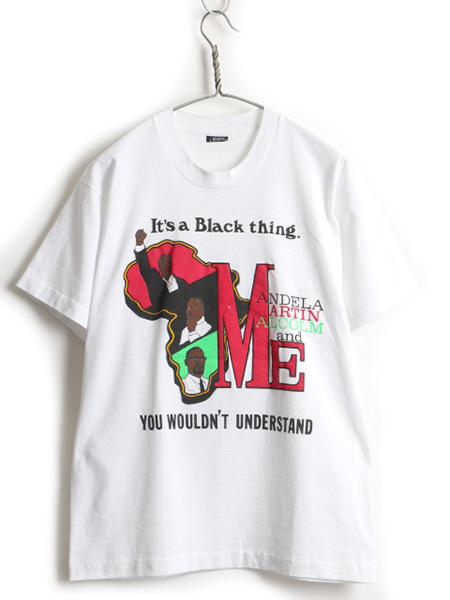 90's USA製 ■ マルコムX キング牧師 マンデラ メッセージ ビッグ プリント 半袖 Tシャツ ( 男性 メンズ L ) 古着 半袖Tシャツ 90年代 白