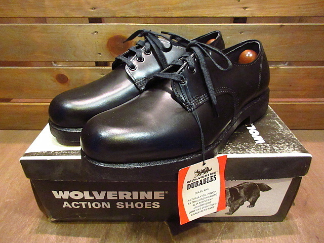 ビンテージ70's80's●DEADSTOCK WOLVERINEプレーントゥシューズ黒10E●200820n3-m-dshs-28cm 1970s1980sデッドストック革靴ポストマン