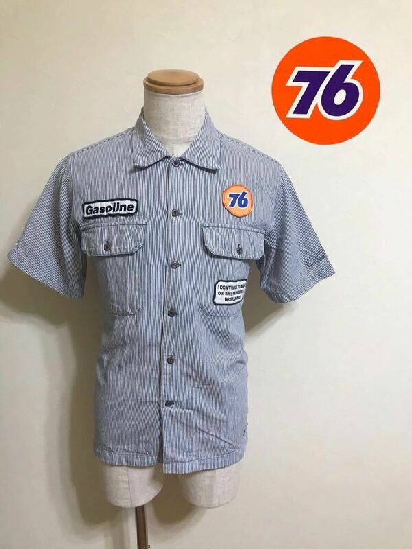 Lubricants Union 76 ルブリカンズ ストライプ ワークシャツ ワッペン 刺繍 トップス サイズM 半袖
