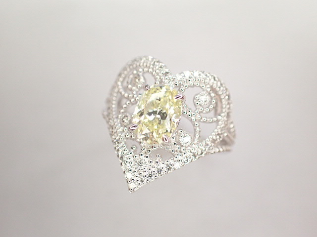 美品 Pt900 大粒!イエローダイヤ1.197ct(LIGHT YELLOW-SI2) 他ダイヤ計0.25ct デザイン リング 指輪