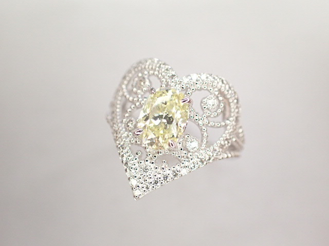 美品 Pt900 大粒!イエローダイヤ1.197ct(LIGHT YELLOW-SI2) 他ダイヤ計0.25ct デザイン リング 指輪