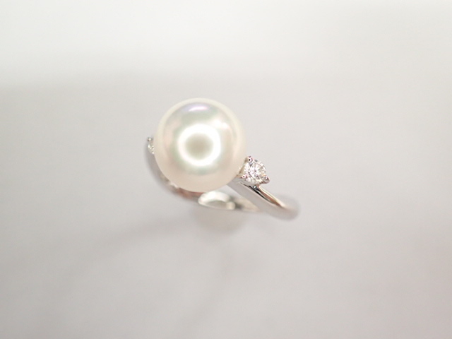 美品 Pt900 タサキ 田崎真珠 パール約8.6mm珠 ダイヤ計0.10ct デザイン リング 指輪
