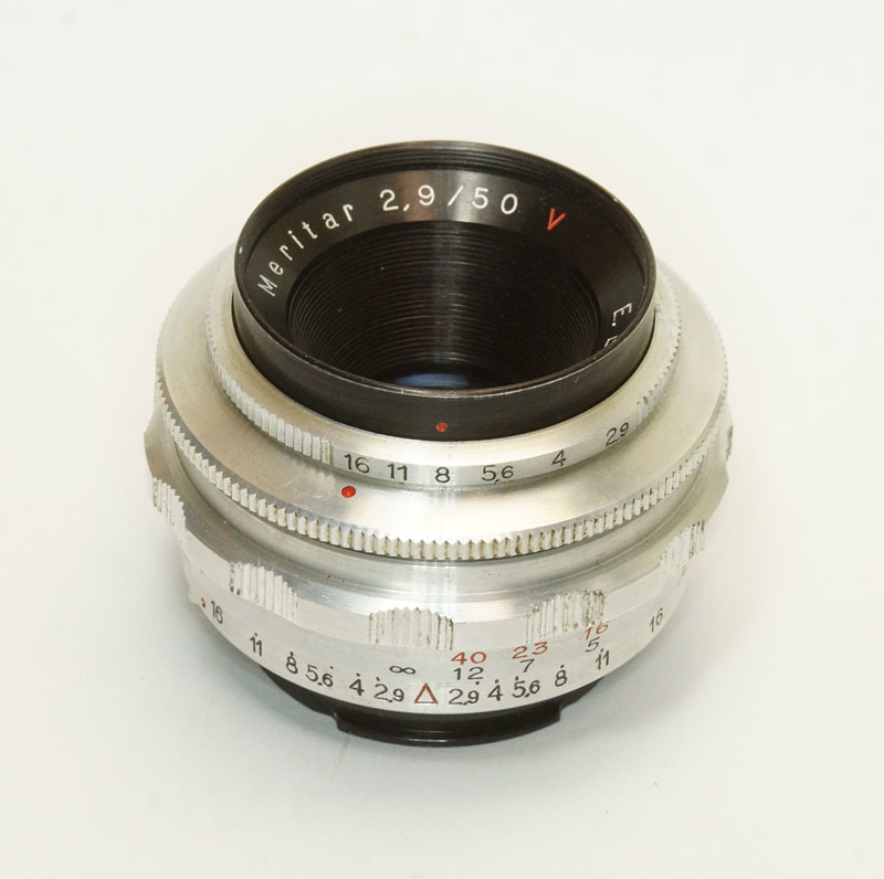 ドイツ製 E. Ludwig Meritar 2.9/50 RedV Exakta 12N-595 シルバー 中期型 Triplet