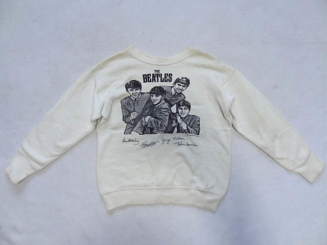 ビンテージ BEATLES ビートルズ 希少 1963年 イラスト プリント 白 ホワイト スウェット シャツ ジョンレノン 音楽 バンド バンT レア 英国
