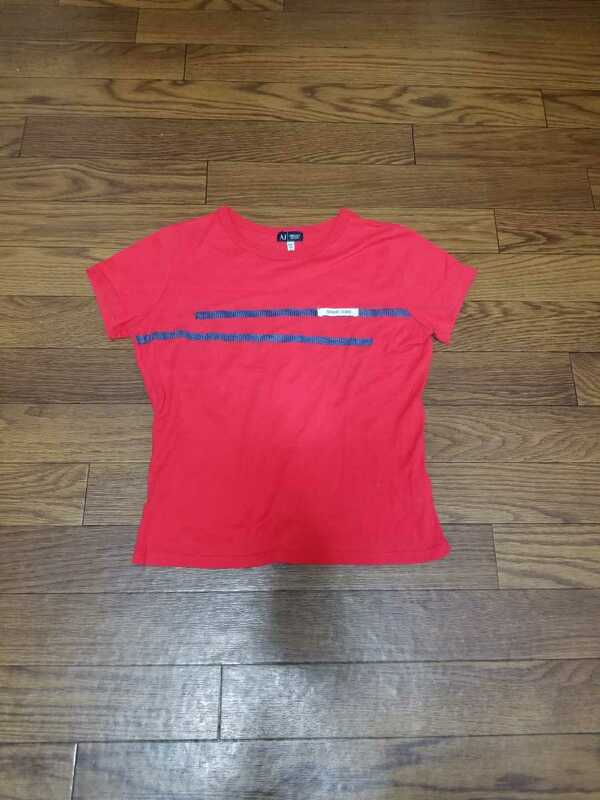 アルマーニジーンズ　半袖　Tシャツ　トップス　コットン100　赤　イタリア製　セレブ　リゾートにも