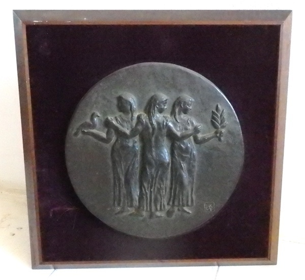 ブロンズ 彫刻 レリーフ 額 福井三幸 平和 女性像　