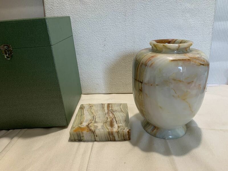 ◆大理石　オニキス　重量感のある花瓶セット◆A-396