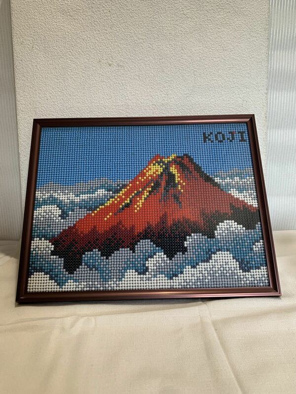 ◆赤富士　ビーズ　アルミ額◆A-323