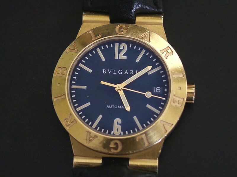USED [送料込] ブルガリ BVLGARI Diagono 18KYG メンズ 自動巻 メンズ腕時計 黒フェイス LC35G 作動品 径35mm 18金 Automatic Sport Watch