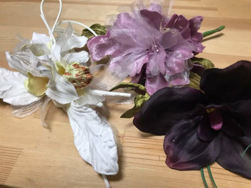 【レース・生地・布物】コサージュ3個セット 布製 花飾り 装身具 フランス アンティーク