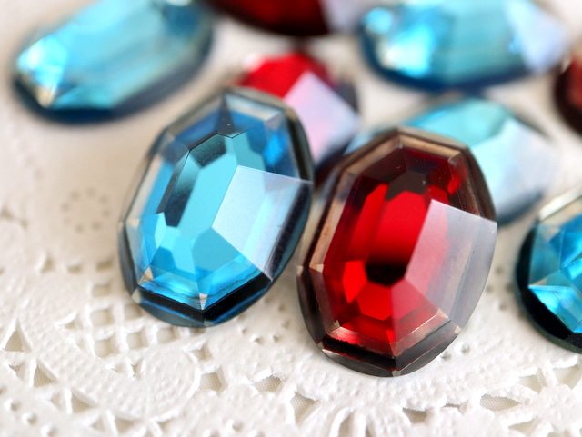 ジャーマン ヴィンテージ ガラス ストーン カボション ドイツ製 レッド ブルー コレクション ハンドメイド アクセサリー パーツ 18×13 2個