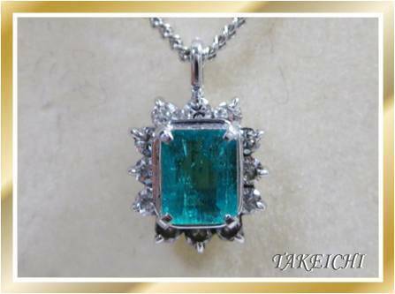 【ジュエリーツツミ】Ｐｍ/Ｐｔ900★ネックレス エメラルド０．５３ｃｔ ダイヤモンド０．２３ｃｔ“ｓ21396