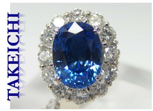 Ｐｔ９００★タイ留　タイタック　サファイア３．３４ｃｔ◇ダイヤモンド１．１１ｃｔ◆ソーティング付”J152/25096