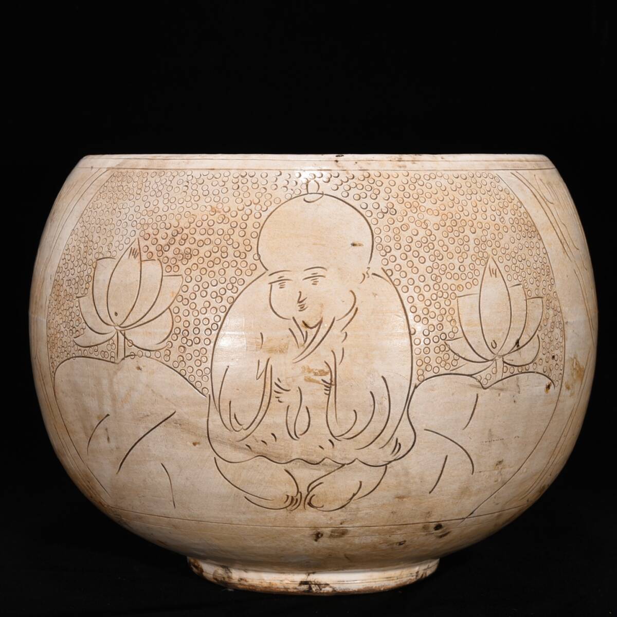 旧蔵 宋 磁州窯 珍珠地童子紋缶 陶芸 古陶磁器 中国磁器 極細工 中国古玩 骨董品 古美味 209