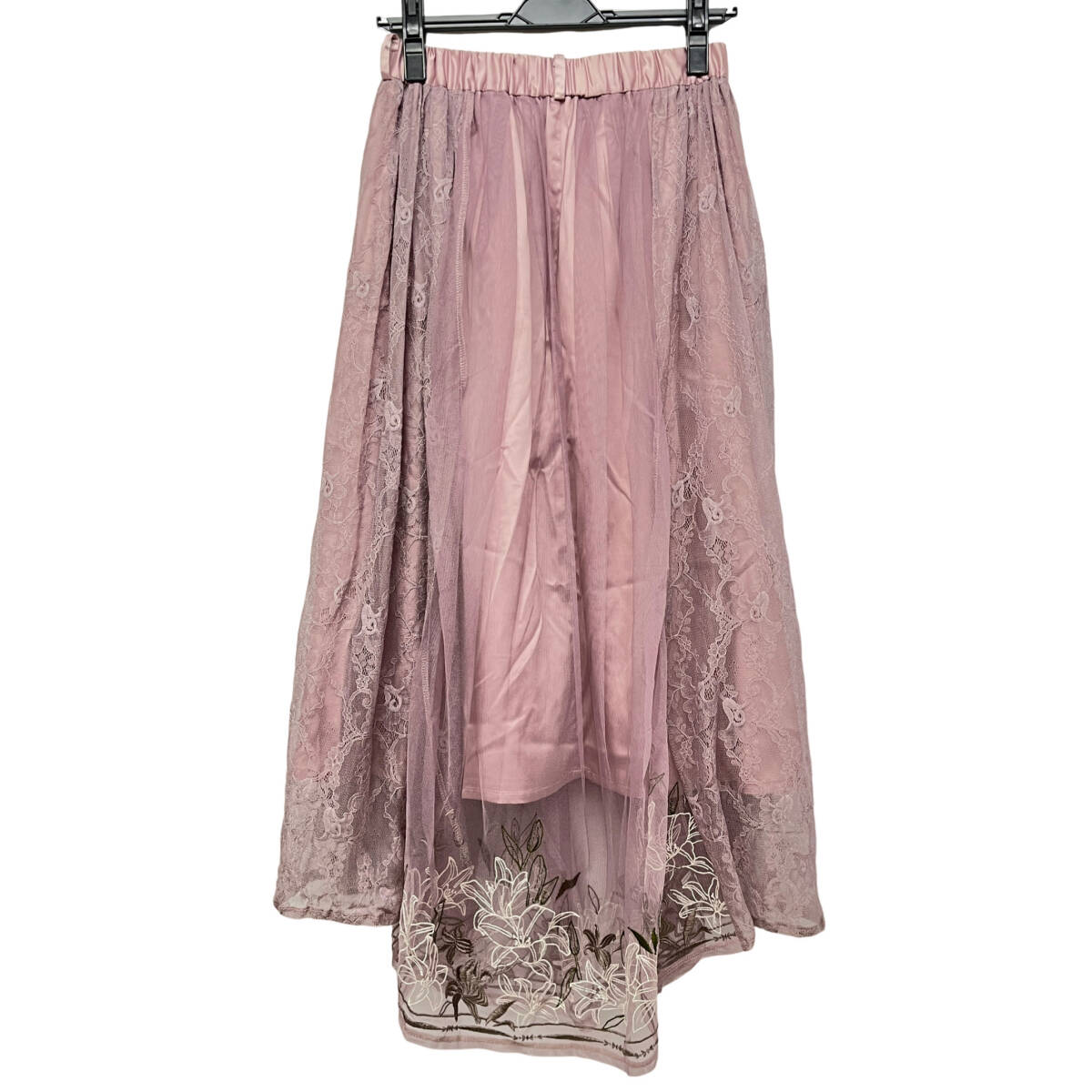 (志)【美品】axes femme/アクシーズファム リリー柄 チュール刺繍 スカート M TS285X73 ピンクベージュ (o)0927D