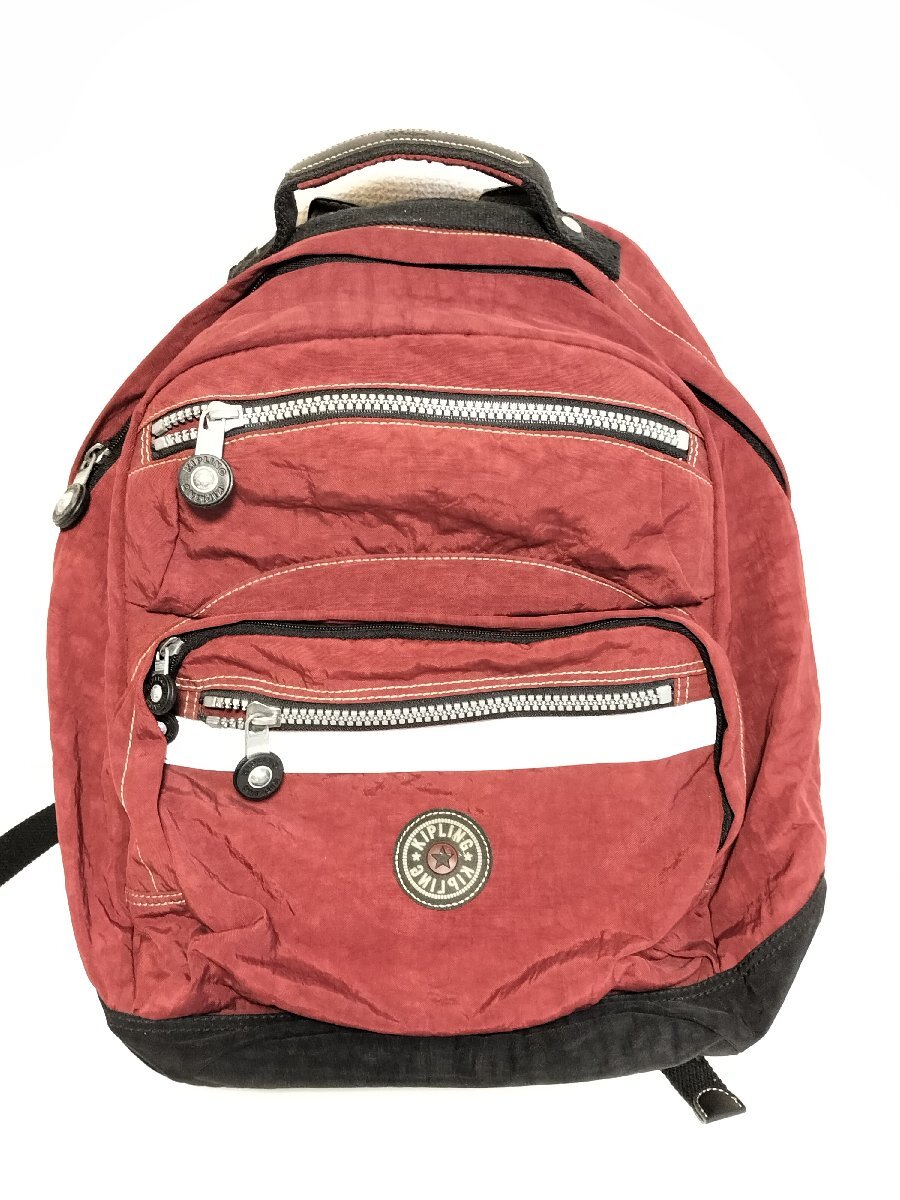 Kipling キプリング リュックバッグ 登山型 バックバッグ モンキーチャーム リュック フレーム レッド系 ナイロン マルチポケット J1542-3
