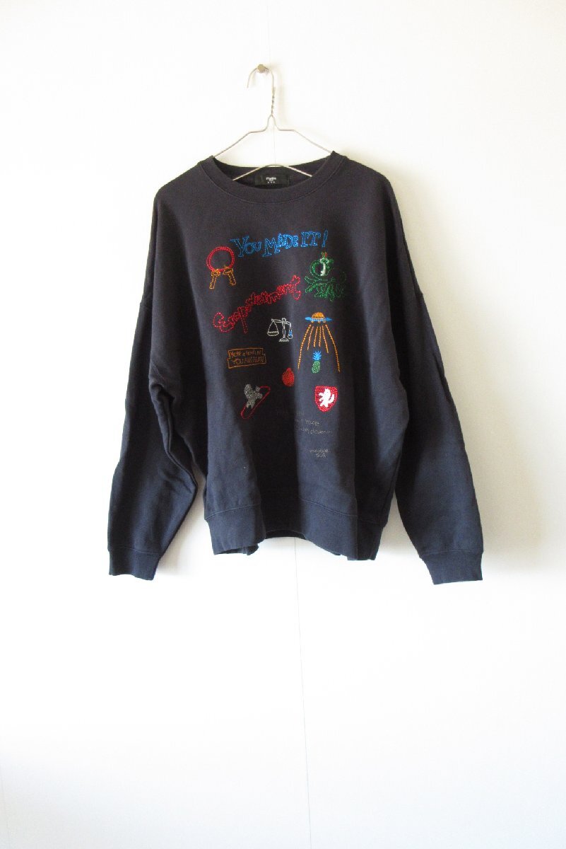 2025 marble SUD neu / マーブルシュッド ノイ EMB rakugaki LONG SWEAT NAVY / 刺繍 スウェット プルオーバー