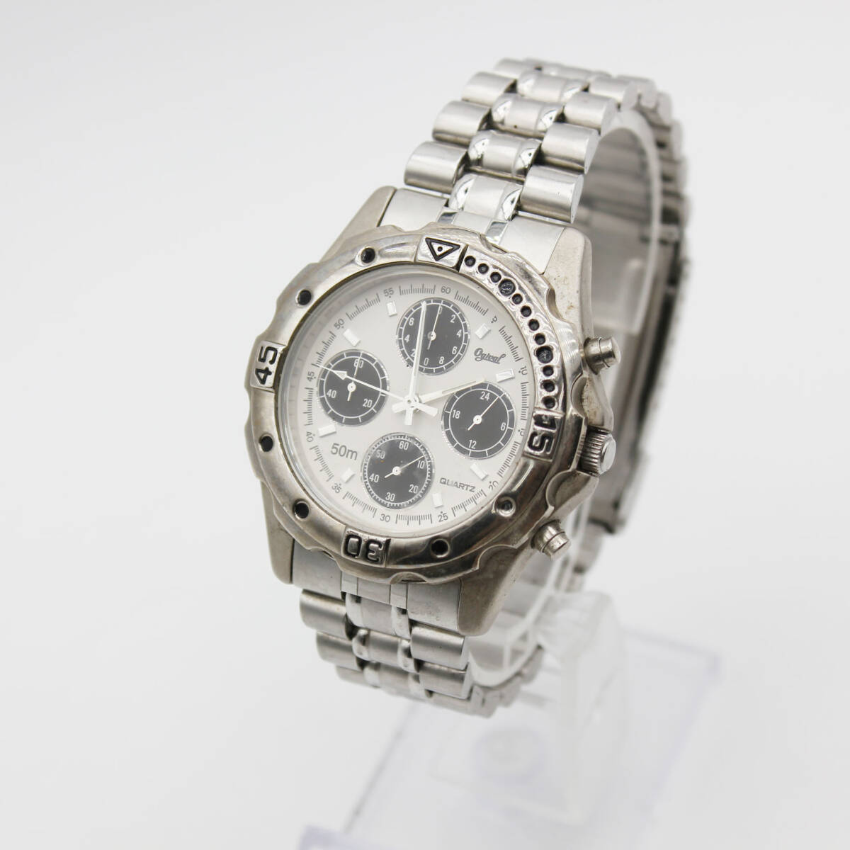 W250930-24 Ogival 50m オジバル メンズ腕時計 クォーツ クロノグラフ ジャンク 文字盤アイボリー 魚マーク