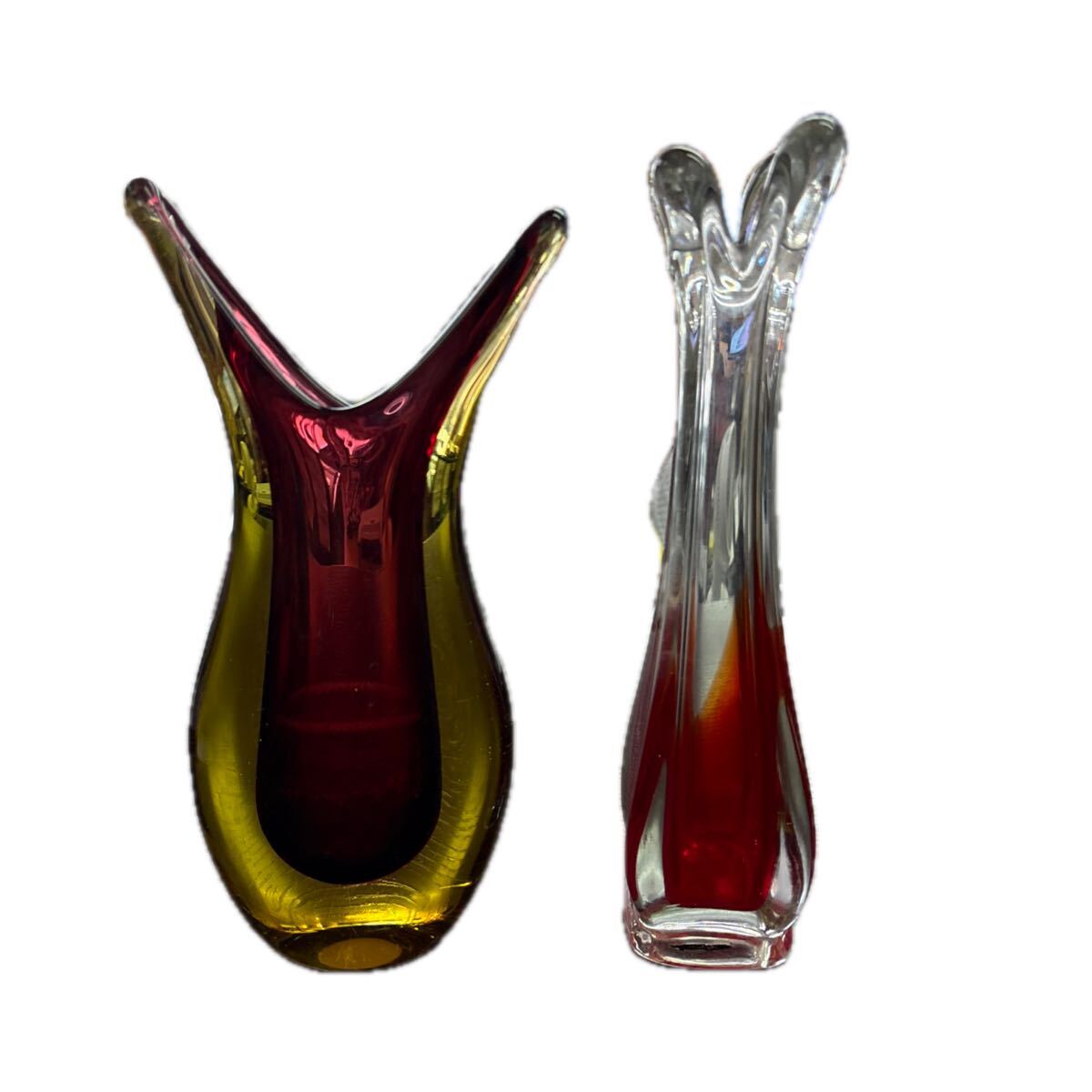2個セット　フラワーベース　Murano ムラーノ？ ガラス イタリア 花器 花瓶 フラワーベース インテリア 置物 保管品　昭和レトロ