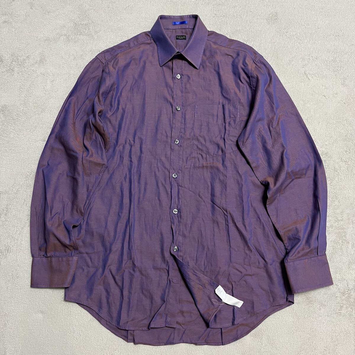 ★送料360円★美品 Paul Smith ポールスミス 光沢 玉虫色 パープル 紫系 長袖シャツ イタリア製 メンズ サイズ15/38 綿100% コットンR-8019